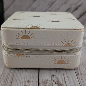 Nordstrom Cream Jewelry Box with Gold Accents And Jewelry
